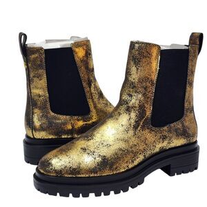 Lauren Ralph Lauren Corinne Leather Chelsea Boots Pull On Black Bronze Size 7 B